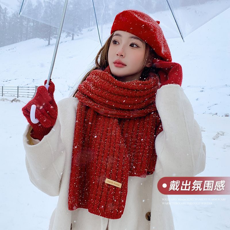 New Christmas Scarf for Women, Versatile, Brightening, Imitation Cashmere Reindeer Scarf, New Year Red Scarf