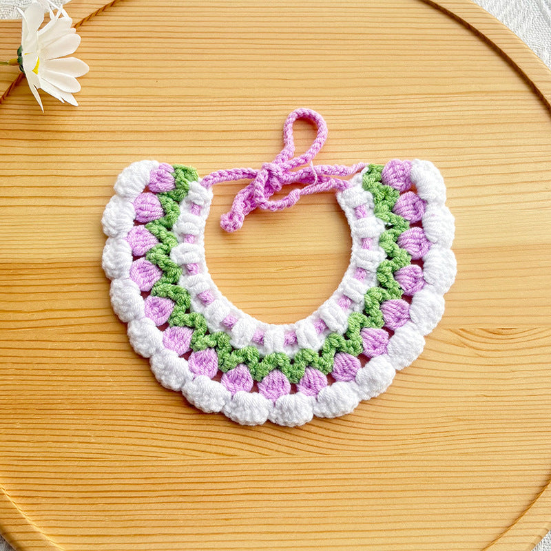 25 Spring Pet Knitted Scarf Cat Flower Woven Collar Dog Yarn Drool Towel Cute Orange Decoration
