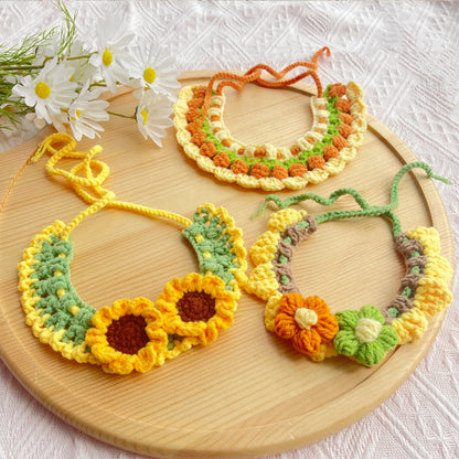 25 Spring Pet Knitted Scarf Cat Flower Woven Collar Dog Yarn Drool Towel Cute Orange Decoration