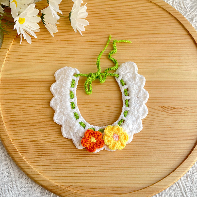 25 Spring Pet Knitted Scarf Cat Flower Woven Collar Dog Yarn Drool Towel Cute Orange Decoration