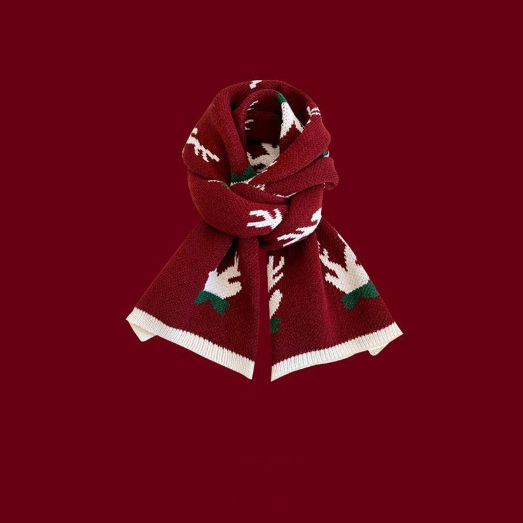 New Christmas Scarf for Women, Versatile, Brightening, Imitation Cashmere Reindeer Scarf, New Year Red Scarf