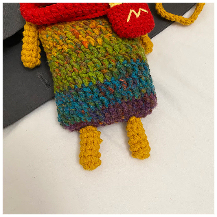 Yarn Crochet Sausage Mouth Phone Bag Finished Handmade Knitted Ugly Cute Crossbody Bag Women's Bag Children's Coin Purse