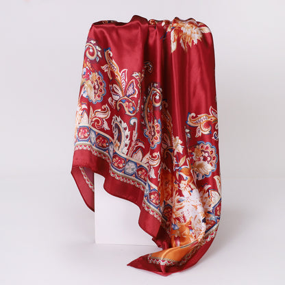 Cashew Print Silk Scarf for Women, European and American Trendy Versatile Shawl, 90cm Square Scarf