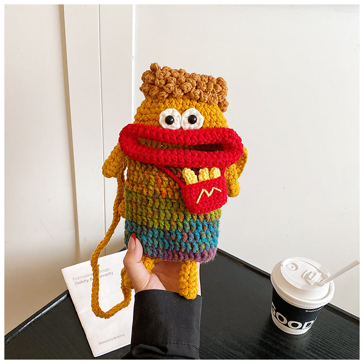Yarn Crochet Sausage Mouth Phone Bag Finished Handmade Knitted Ugly Cute Crossbody Bag Women's Bag Children's Coin Purse