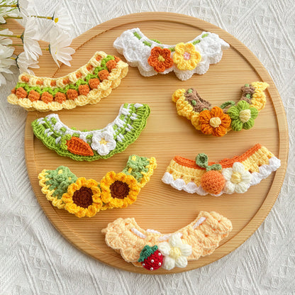 25 Spring Pet Knitted Scarf Cat Flower Woven Collar Dog Yarn Drool Towel Cute Orange Decoration
