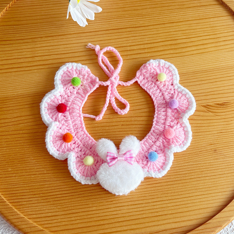 25 Spring Pet Knitted Scarf Cat Flower Woven Collar Dog Yarn Drool Towel Cute Orange Decoration