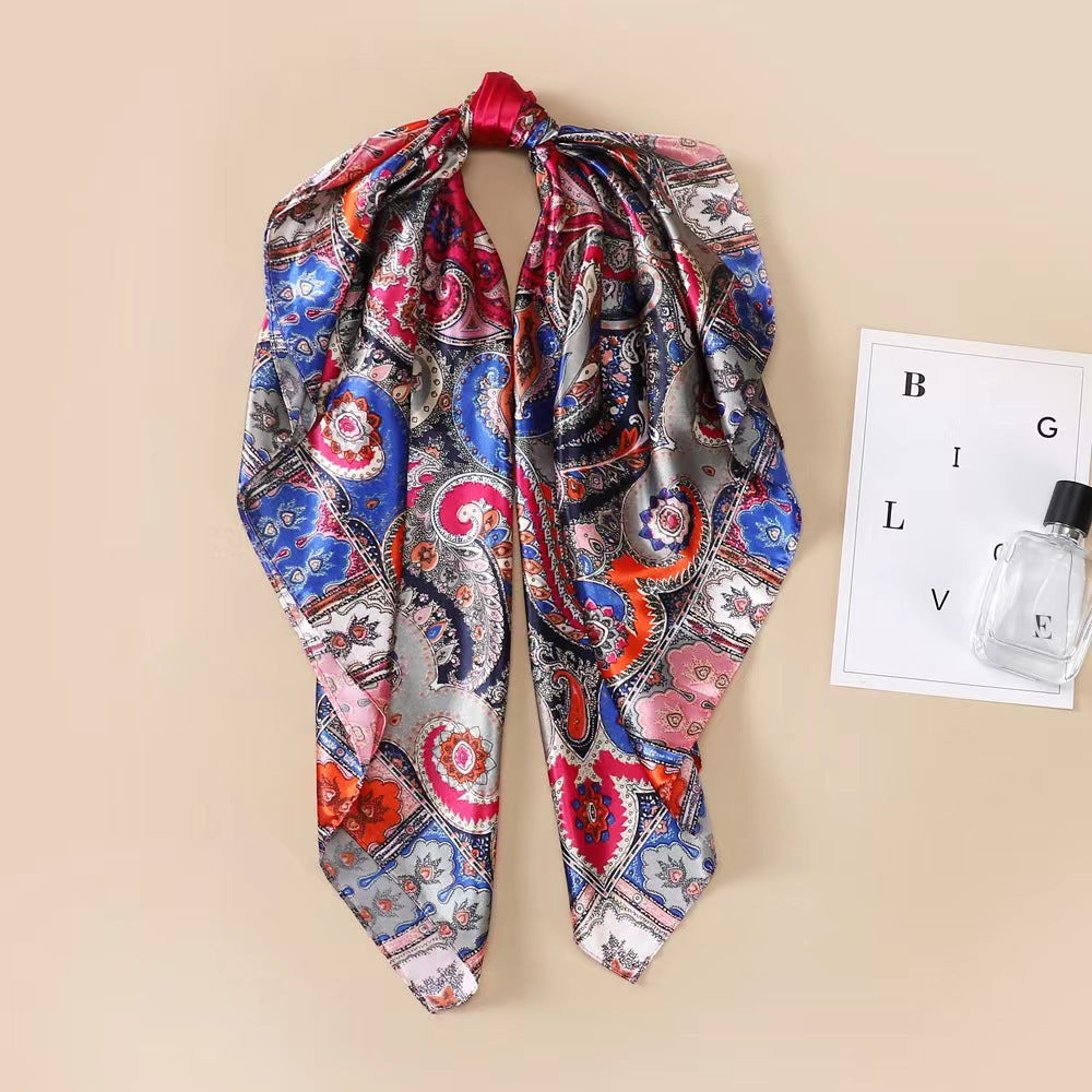 Cashew Print Silk Scarf for Women, European and American Trendy Versatile Shawl, 90cm Square Scarf