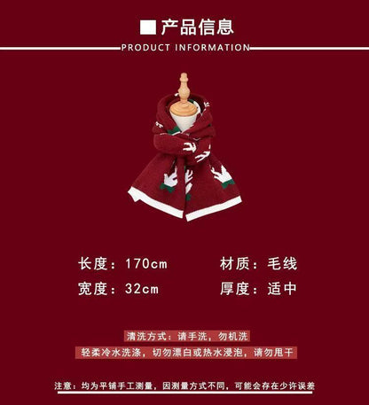 New Christmas Scarf for Women, Versatile, Brightening, Imitation Cashmere Reindeer Scarf, New Year Red Scarf