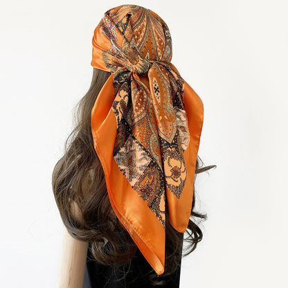 Cashew Print Silk Scarf for Women, European and American Trendy Versatile Shawl, 90cm Square Scarf