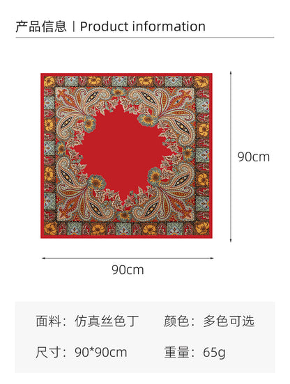 Cashew Print Silk Scarf for Women, European and American Trendy Versatile Shawl, 90cm Square Scarf