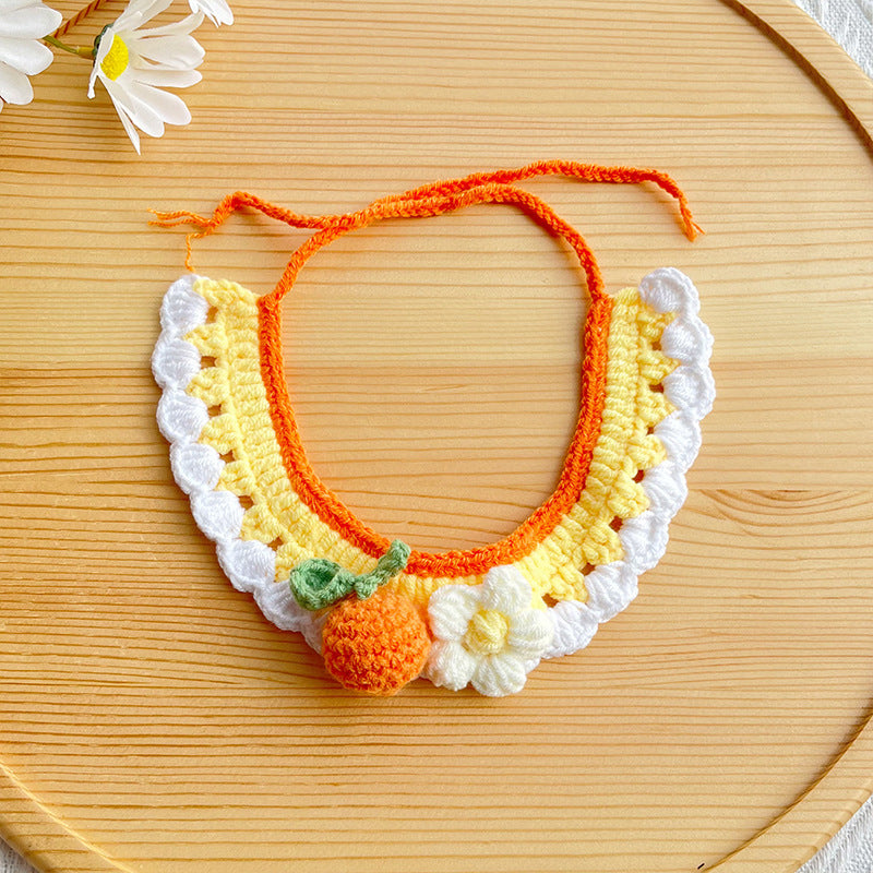 25 Spring Pet Knitted Scarf Cat Flower Woven Collar Dog Yarn Drool Towel Cute Orange Decoration