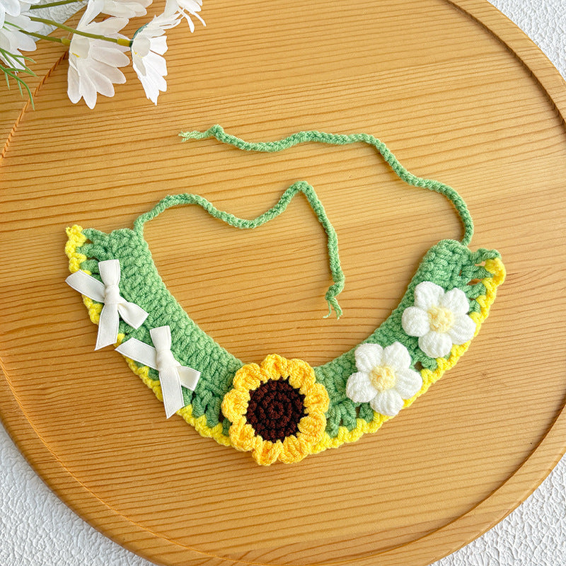 25 Spring Pet Knitted Scarf Cat Flower Woven Collar Dog Yarn Drool Towel Cute Orange Decoration
