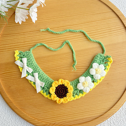 25 Spring Pet Knitted Scarf Cat Flower Woven Collar Dog Yarn Drool Towel Cute Orange Decoration