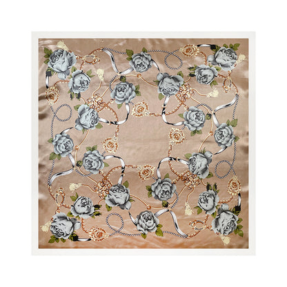 90cm Silk Scarf Wholesale Satin Headscarf Classic Floral Print Large Square Scarf Silk Scarf European and American Women's Cross-Border Shawl