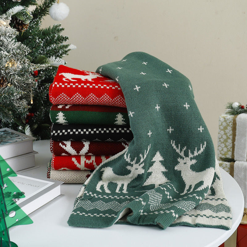 New Christmas Scarf for Women, Versatile, Brightening, Imitation Cashmere Reindeer Scarf, New Year Red Scarf