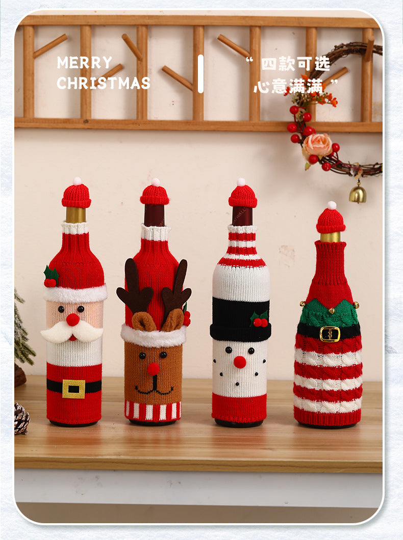 Christmas Wine Bottle Cover Champagne Red Wine Creative Knitted Elderly Wine Cover Hotel Restaurant Holiday Decoration Supplies
