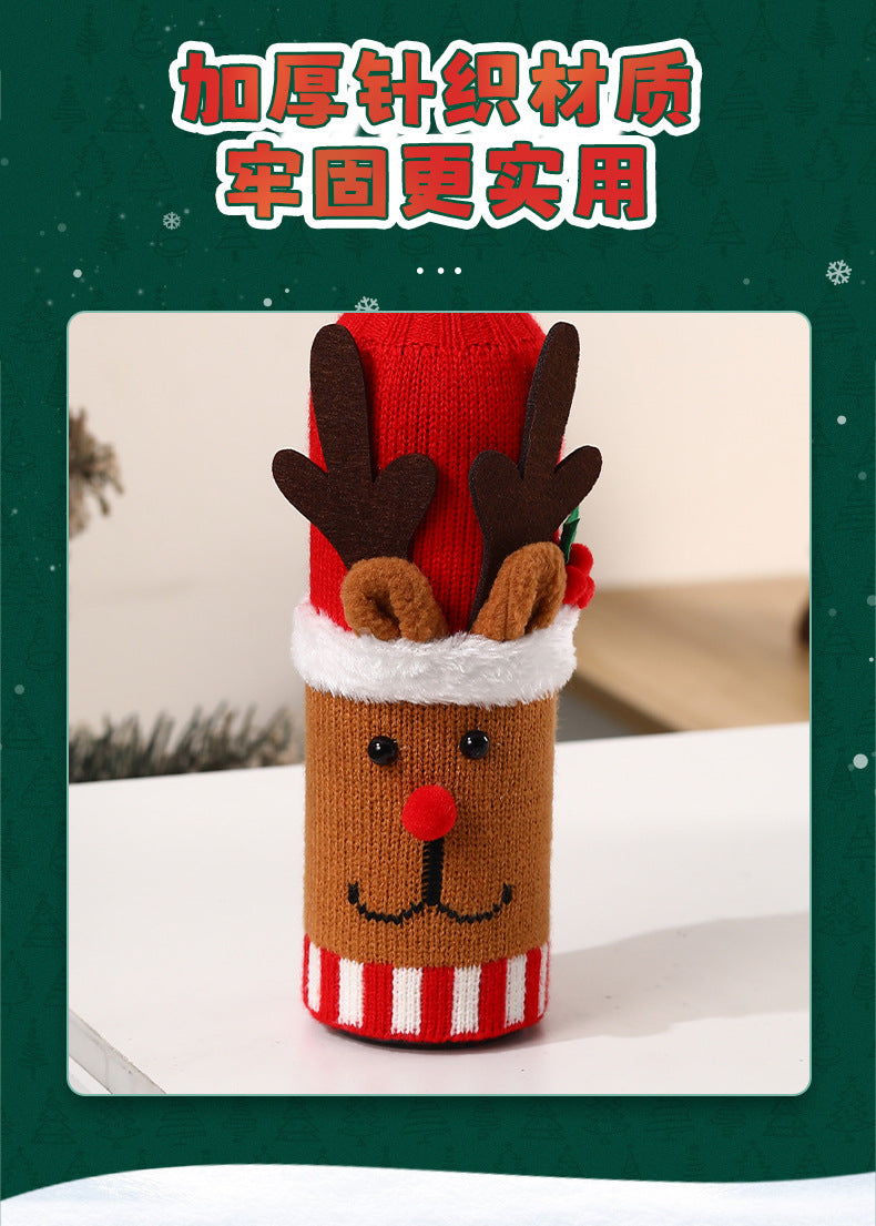 Christmas Wine Bottle Cover Champagne Red Wine Creative Knitted Elderly Wine Cover Hotel Restaurant Holiday Decoration Supplies