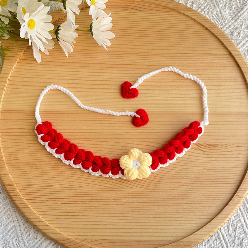 25 Spring Pet Knitted Scarf Cat Flower Woven Collar Dog Yarn Drool Towel Cute Orange Decoration