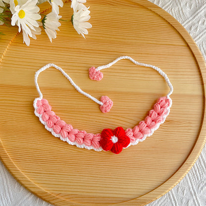 25 Spring Pet Knitted Scarf Cat Flower Woven Collar Dog Yarn Drool Towel Cute Orange Decoration