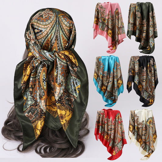 Cashew Print Silk Scarf for Women, European and American Trendy Versatile Shawl, 90cm Square Scarf