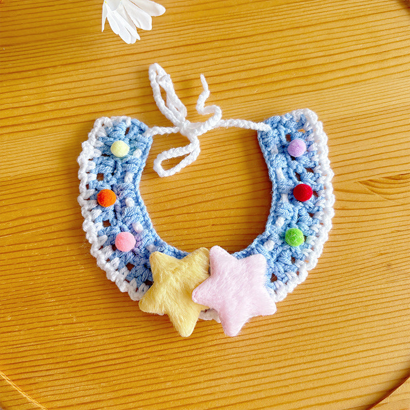 25 Spring Pet Knitted Scarf Cat Flower Woven Collar Dog Yarn Drool Towel Cute Orange Decoration