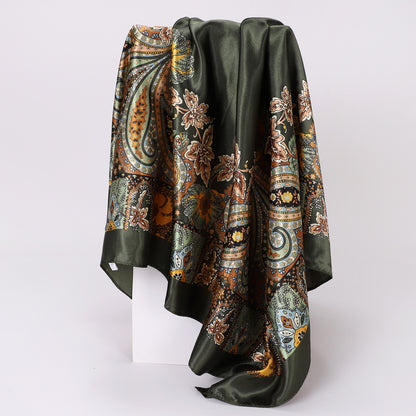 Cashew Print Silk Scarf for Women, European and American Trendy Versatile Shawl, 90cm Square Scarf