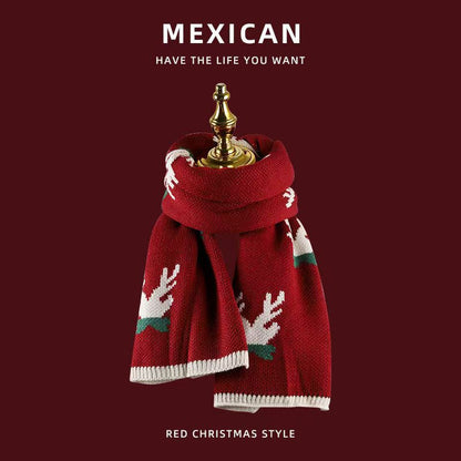 New Christmas Scarf for Women, Versatile, Brightening, Imitation Cashmere Reindeer Scarf, New Year Red Scarf