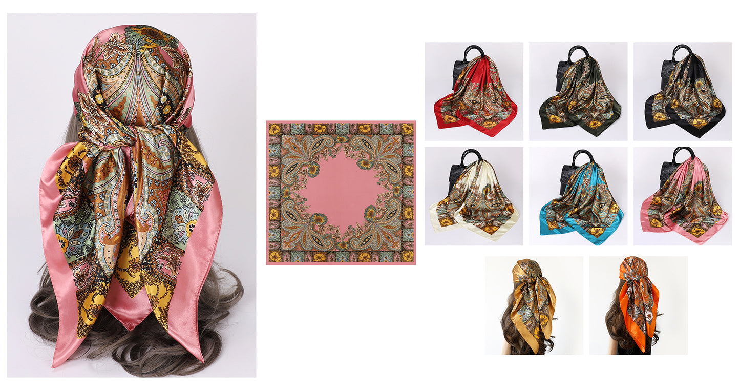 Cashew Print Silk Scarf for Women, European and American Trendy Versatile Shawl, 90cm Square Scarf