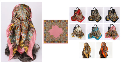 Cashew Print Silk Scarf for Women, European and American Trendy Versatile Shawl, 90cm Square Scarf