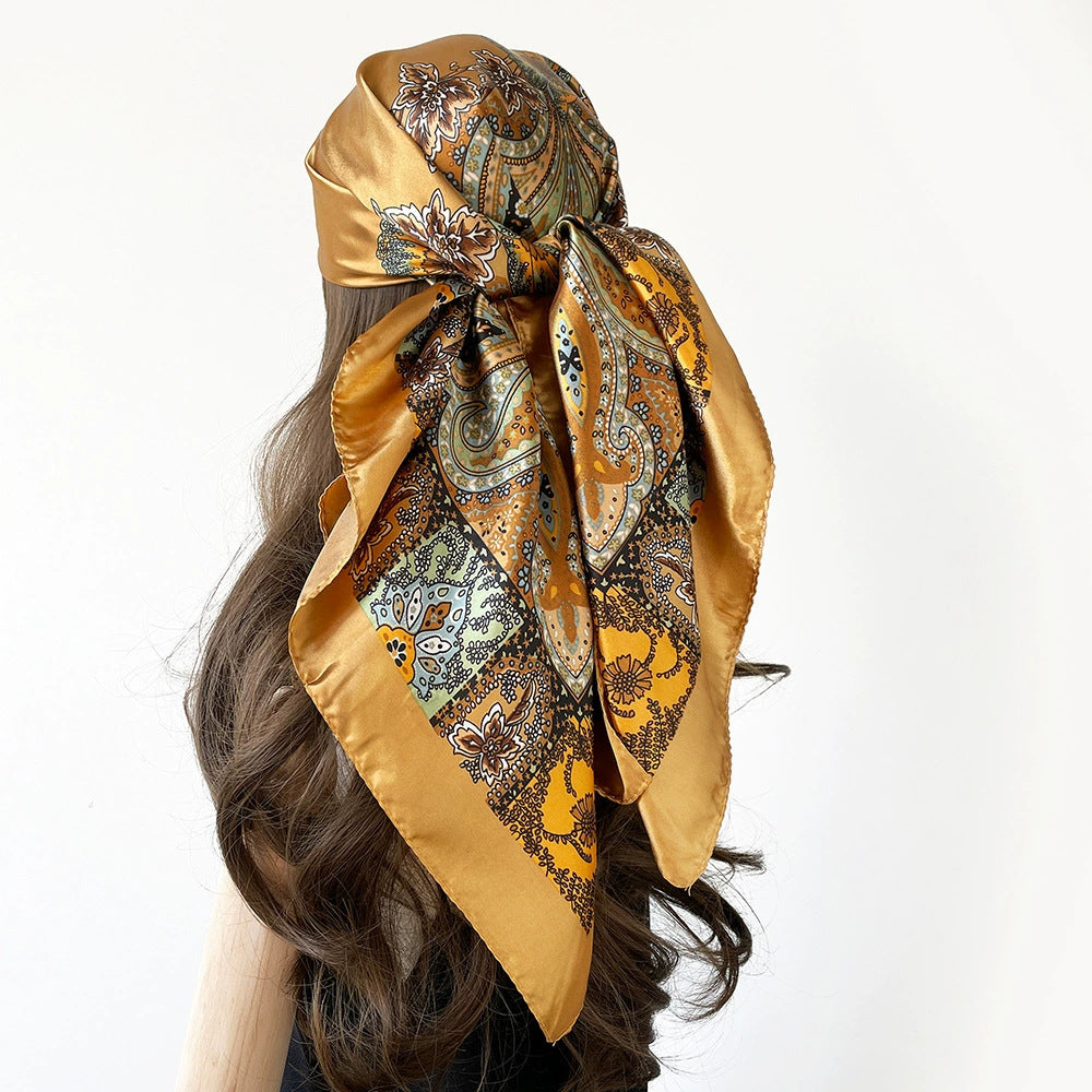 Cashew Print Silk Scarf for Women, European and American Trendy Versatile Shawl, 90cm Square Scarf
