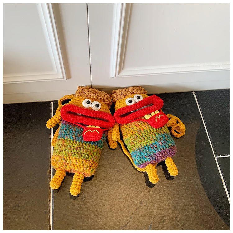 Yarn Crochet Sausage Mouth Phone Bag Finished Handmade Knitted Ugly Cute Crossbody Bag Women's Bag Children's Coin Purse