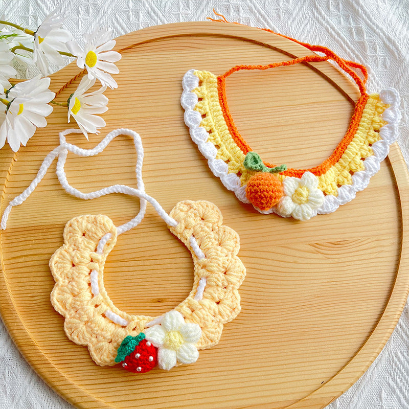 25 Spring Pet Knitted Scarf Cat Flower Woven Collar Dog Yarn Drool Towel Cute Orange Decoration