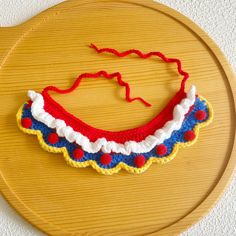 25 Spring Pet Knitted Scarf Cat Flower Woven Collar Dog Yarn Drool Towel Cute Orange Decoration