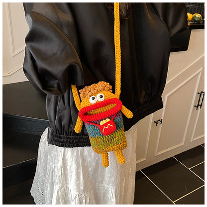 Yarn Crochet Sausage Mouth Phone Bag Finished Handmade Knitted Ugly Cute Crossbody Bag Women's Bag Children's Coin Purse