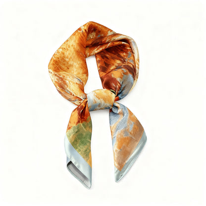 70*70 silk scarf autumn tree oil painting style square silk scarf for woman