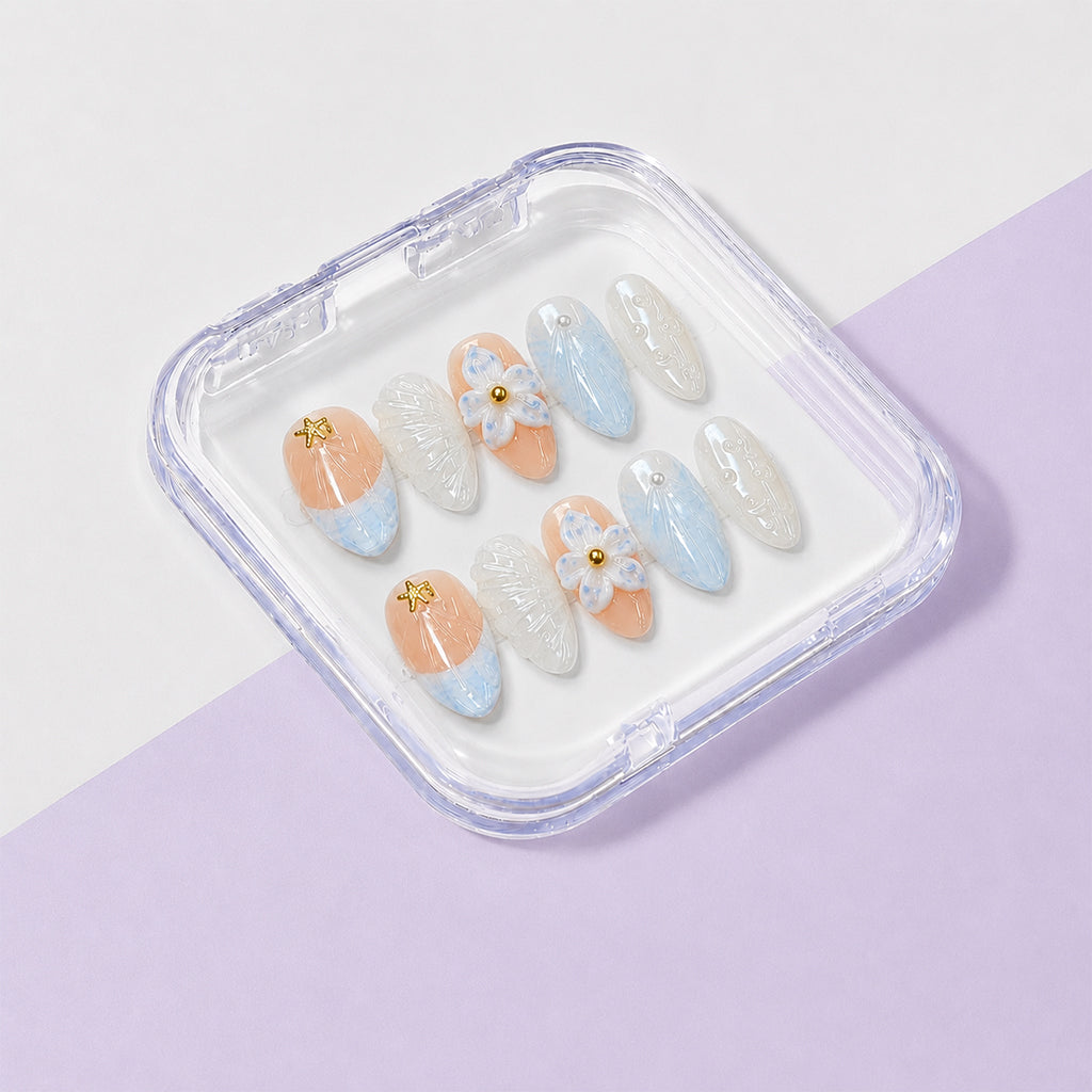 Summer Beach Starfish Shell Nails- Short Almond Nails
