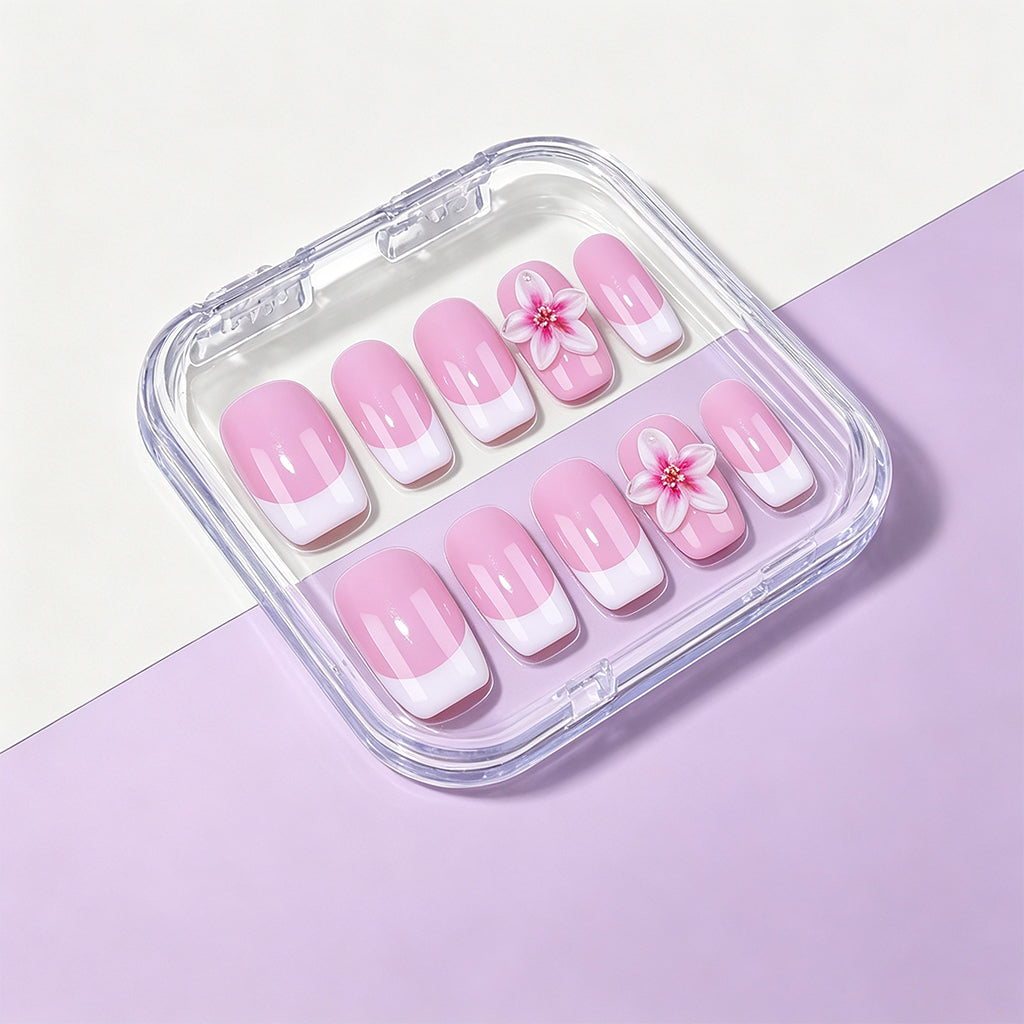 Pink Flowers - Medium Square French Press Ons