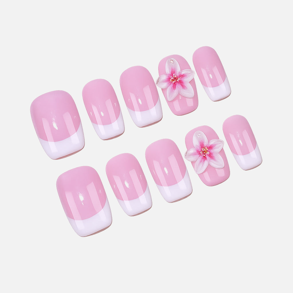 Pink Flowers - Medium Square French Press Ons