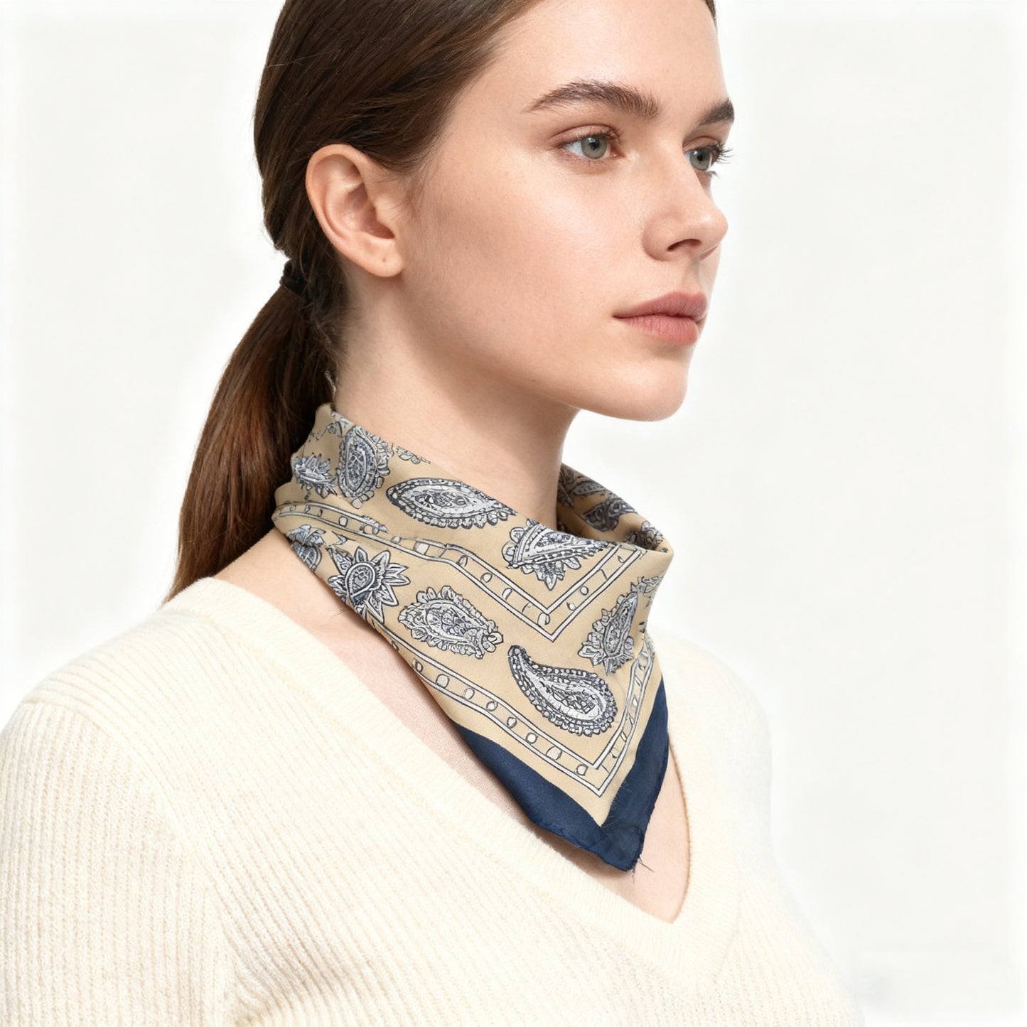 Beautiful Silk Scarves Yellow and White Paisley Silk Scarf