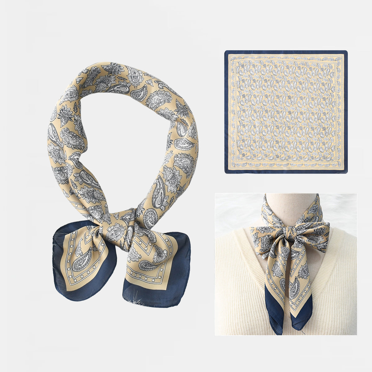 Beautiful Silk Scarves Yellow and White Paisley Silk Scarf