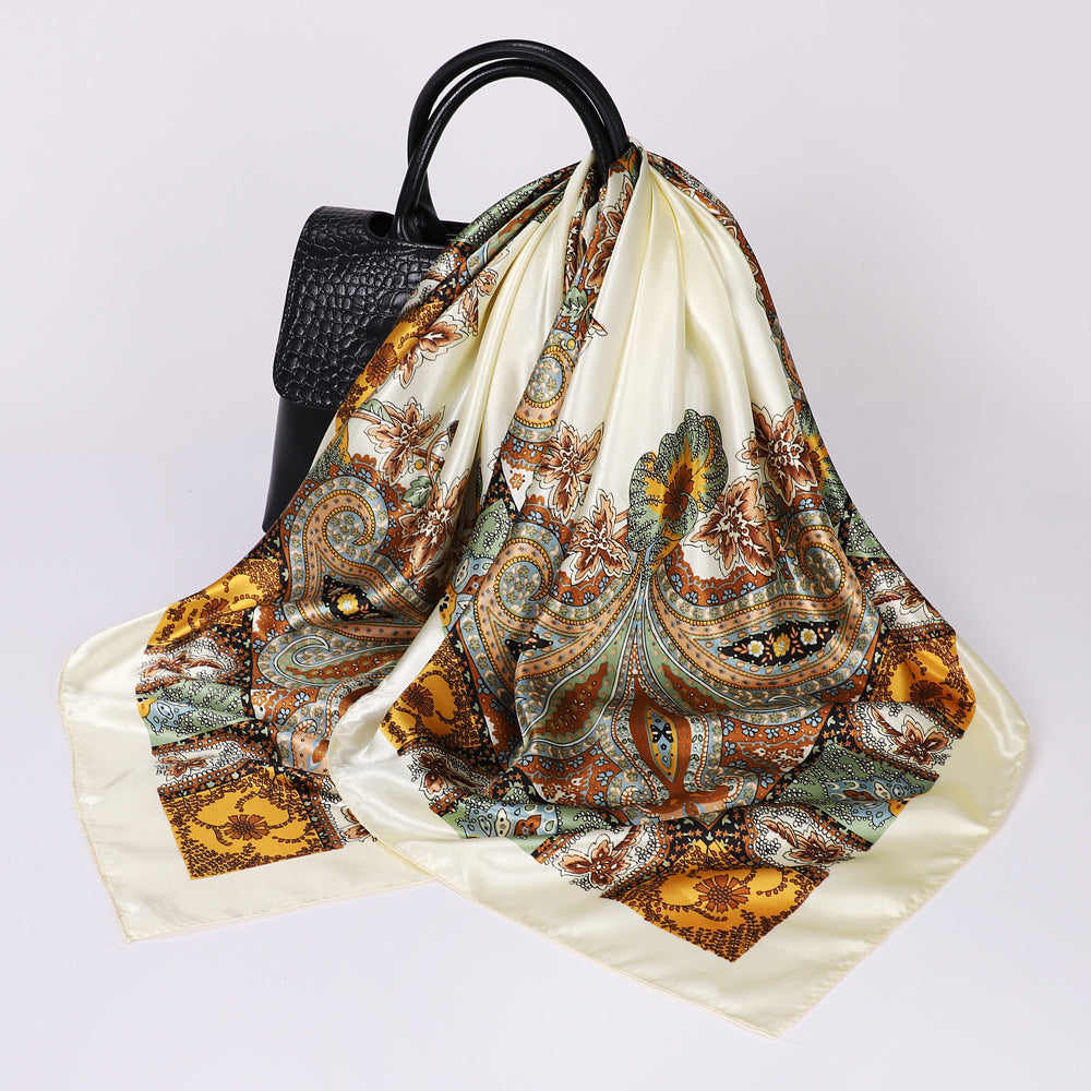 Cashew Print Silk Scarf for Women, European and American Trendy Versatile Shawl, 90cm Square Scarf
