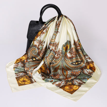 Cashew Print Silk Scarf for Women, European and American Trendy Versatile Shawl, 90cm Square Scarf