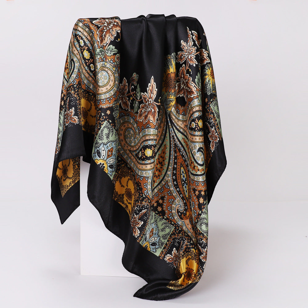 Cashew Print Silk Scarf for Women, European and American Trendy Versatile Shawl, 90cm Square Scarf