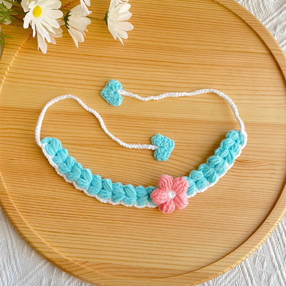 25 Spring Pet Knitted Scarf Cat Flower Woven Collar Dog Yarn Drool Towel Cute Orange Decoration