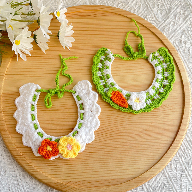 25 Spring Pet Knitted Scarf Cat Flower Woven Collar Dog Yarn Drool Towel Cute Orange Decoration