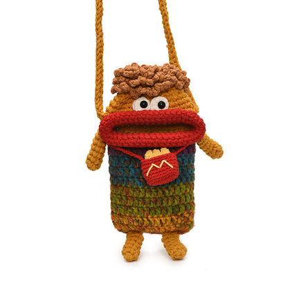 Yarn Crochet Sausage Mouth Phone Bag Finished Handmade Knitted Ugly Cute Crossbody Bag Women's Bag Children's Coin Purse