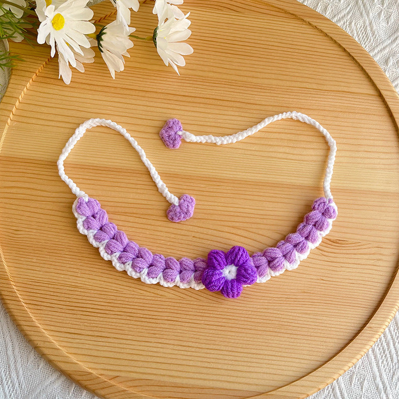 25 Spring Pet Knitted Scarf Cat Flower Woven Collar Dog Yarn Drool Towel Cute Orange Decoration