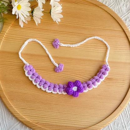 25 Spring Pet Knitted Scarf Cat Flower Woven Collar Dog Yarn Drool Towel Cute Orange Decoration