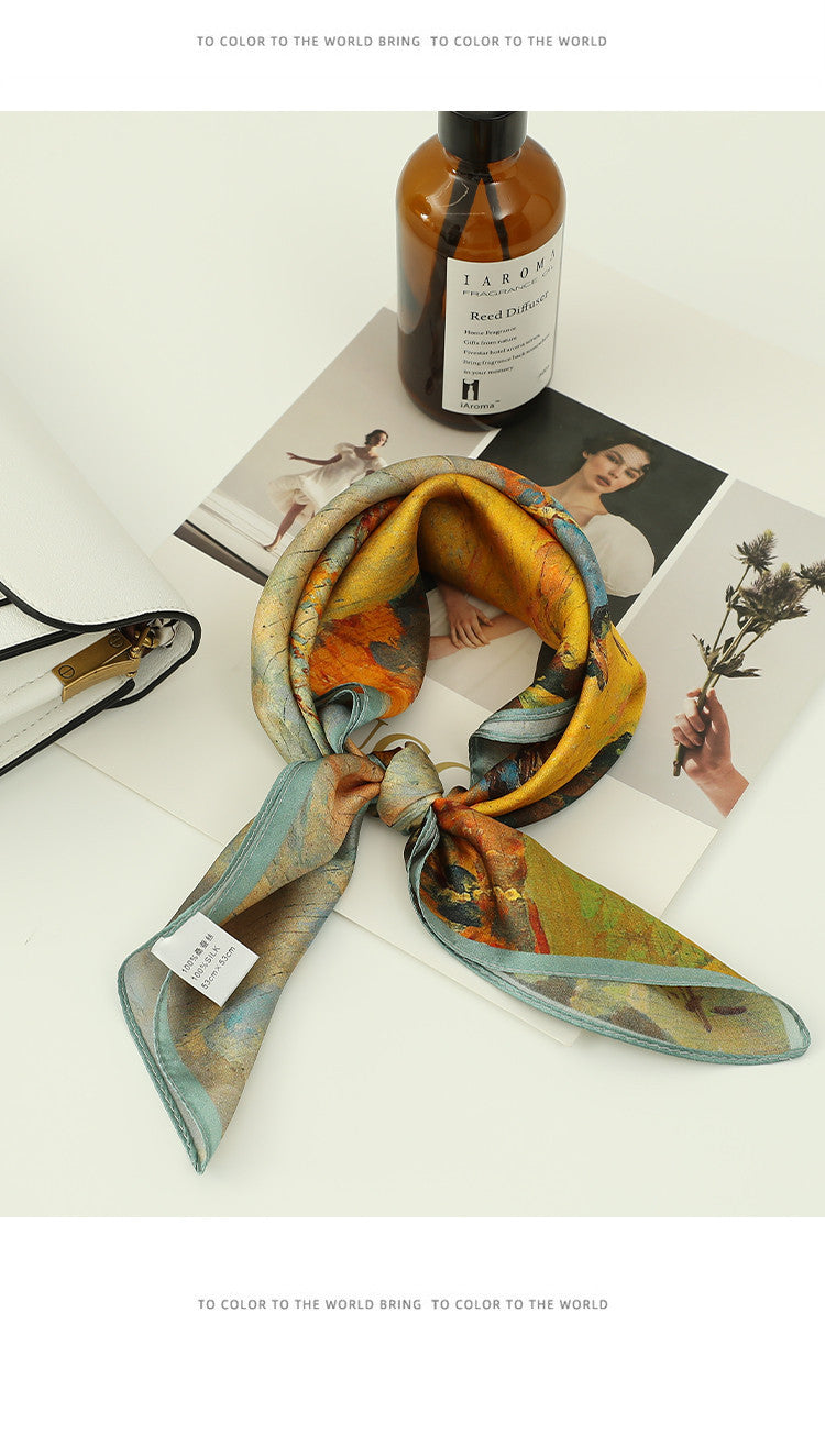 [100% Mulberry Silk] Silk Scarf for Women Autumn Scarf Neck Warmer Versatile Hairband Fashion Small Square Scarf