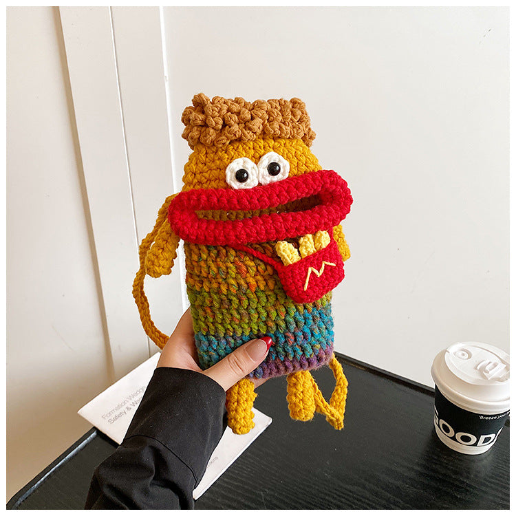 Yarn Crochet Sausage Mouth Phone Bag Finished Handmade Knitted Ugly Cute Crossbody Bag Women's Bag Children's Coin Purse